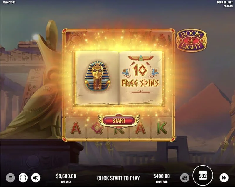 Book of Lights - Free Spins -käynnistys ja laajeneva symboli